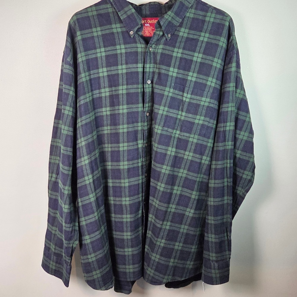 Comfort Outfitter Flannel Shirt Mens 4XL Green Blue Excellent Plaid Button Down